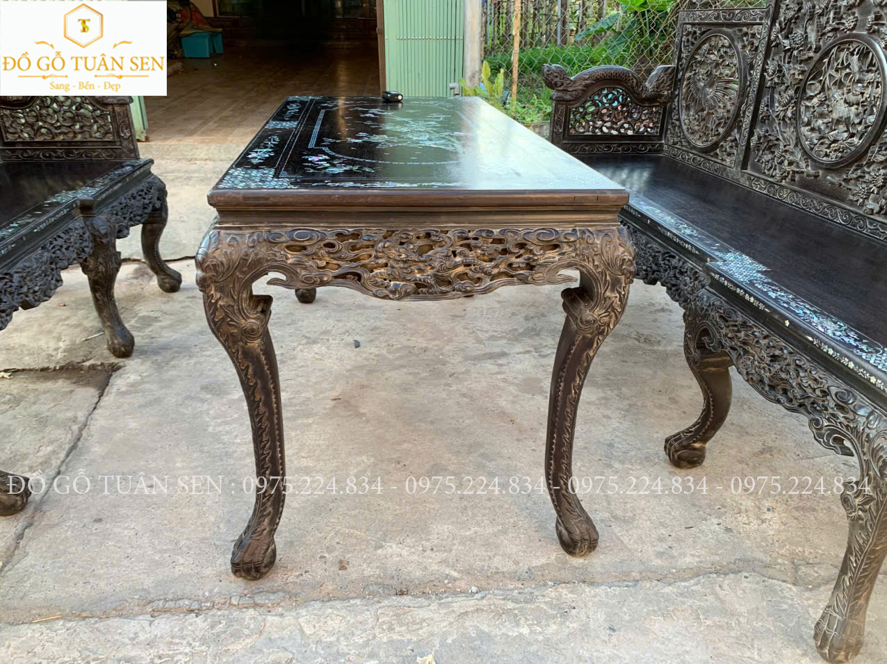 Hình ảnh Bộ trường kỷ huế gỗ gụ khảm ốc T45